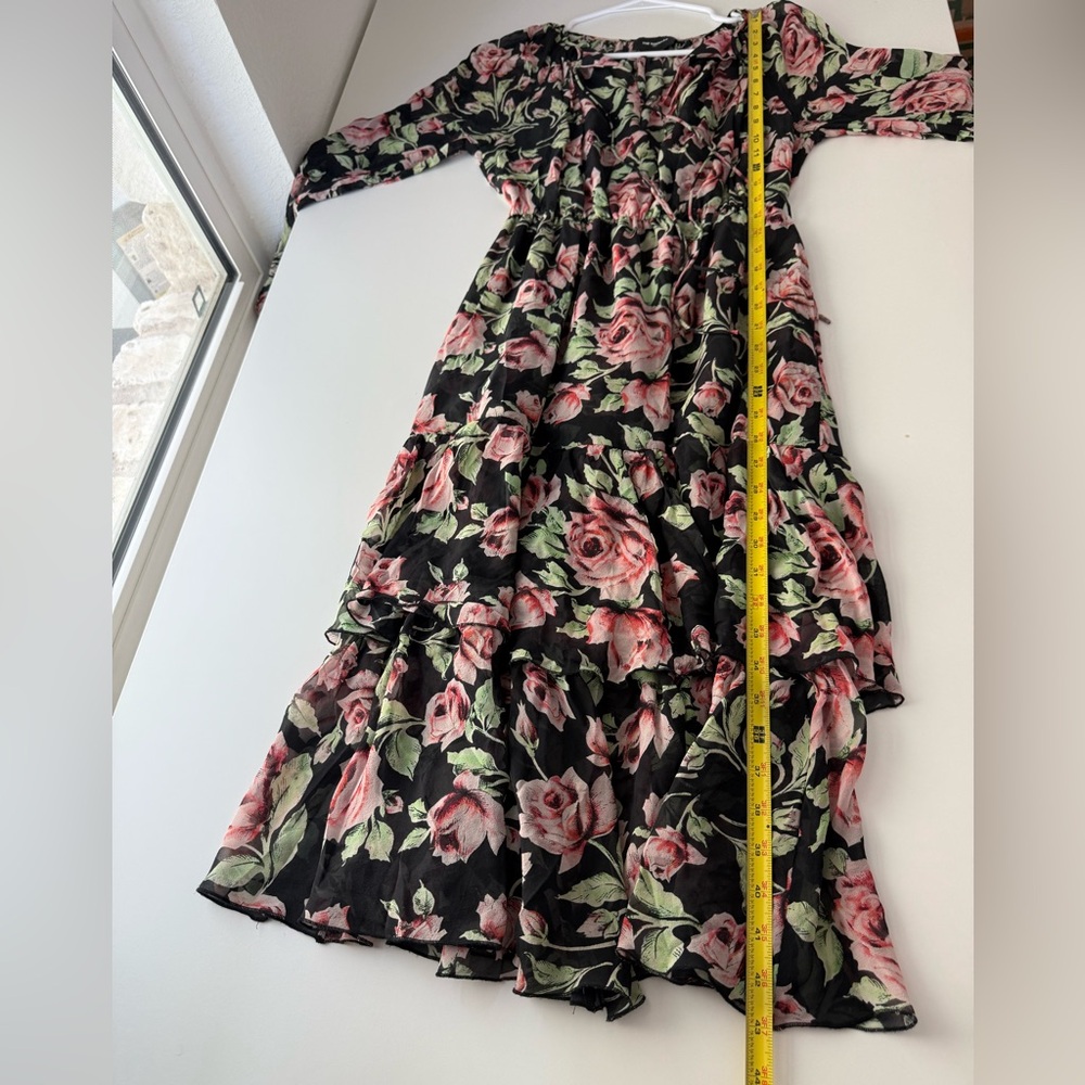 The Kooples 100% Silk Midi Dress With Roses Flowy Ruffled Sz 1= Small - Picture 15 of 16